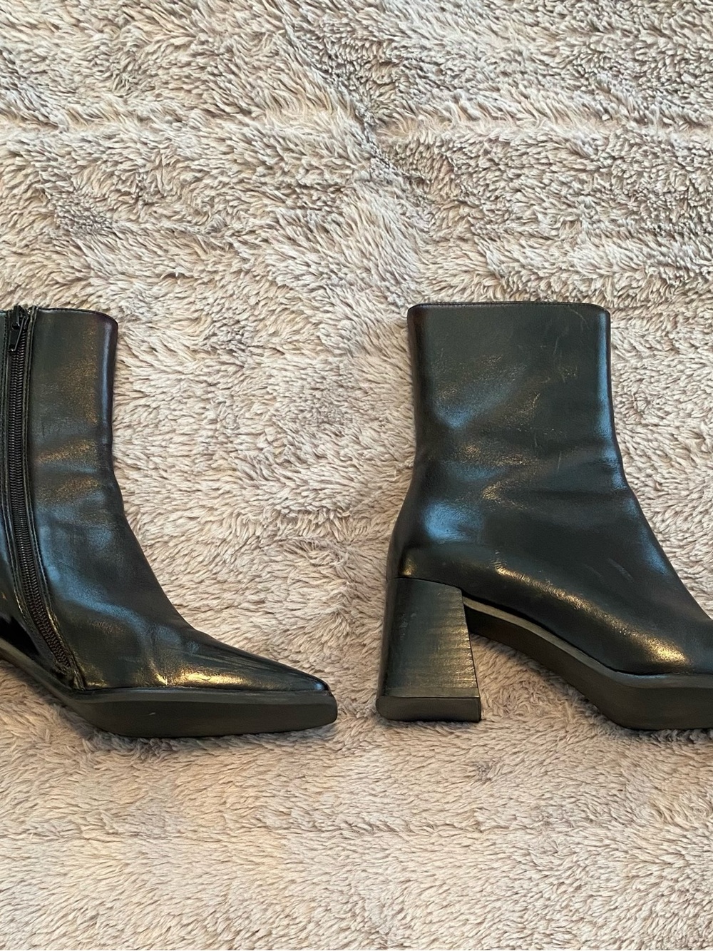 Jeffery Campbell black ankle square toe black heals boots